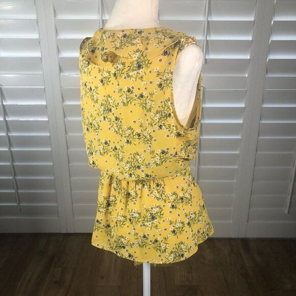 Max Studio Women's Yellow Floral Surplice Ruffle Peplum Top Tie at Waist Small - Picture 10 of 11